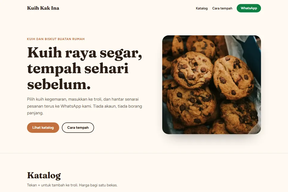 Tangkapan skrin demo kedai katalog Kuih Kak Ina